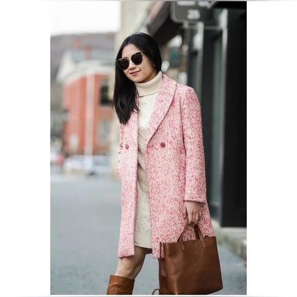 J.Crew Nalya Italian Tweed Lady Coat Peach Pink Wool Blend Topcoat Size 4 - Picture 13 of 15